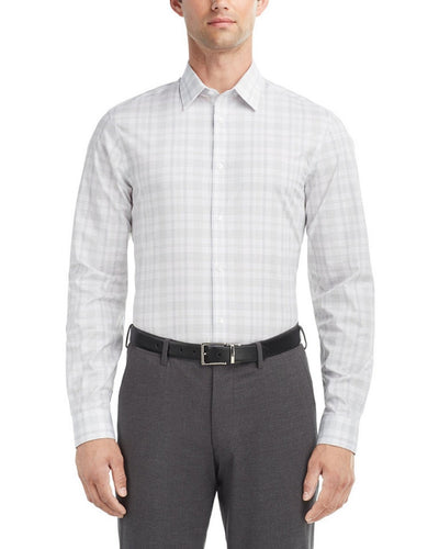Calvin Klein Men's Slim Fit Stretch Wrinkle Free Dress Shirt White Navy Multi