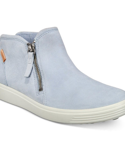 ECCO Women's Soft 7 Low Cut side Zip Nubuck Bootie Sneakers Dusty Blue US 6-6.5