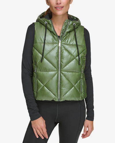 Calvin Klein Women's Performance Full Zip Hooded Puffer Vest Metallic Bonsai XL
