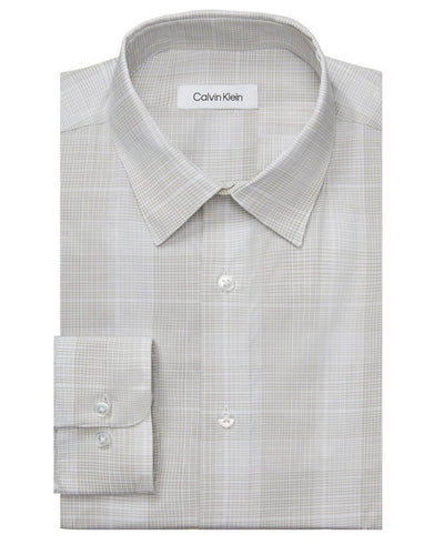 Calvin Klein Men's Non Iron Stretch Regular Fit Check Dress Shirts Taupe XL 17