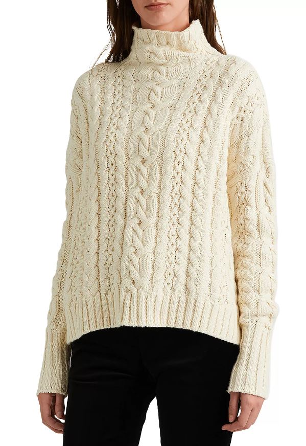 Lauren Ralph Lauren Women Cable Knit Small Sweater Color Winter Cream