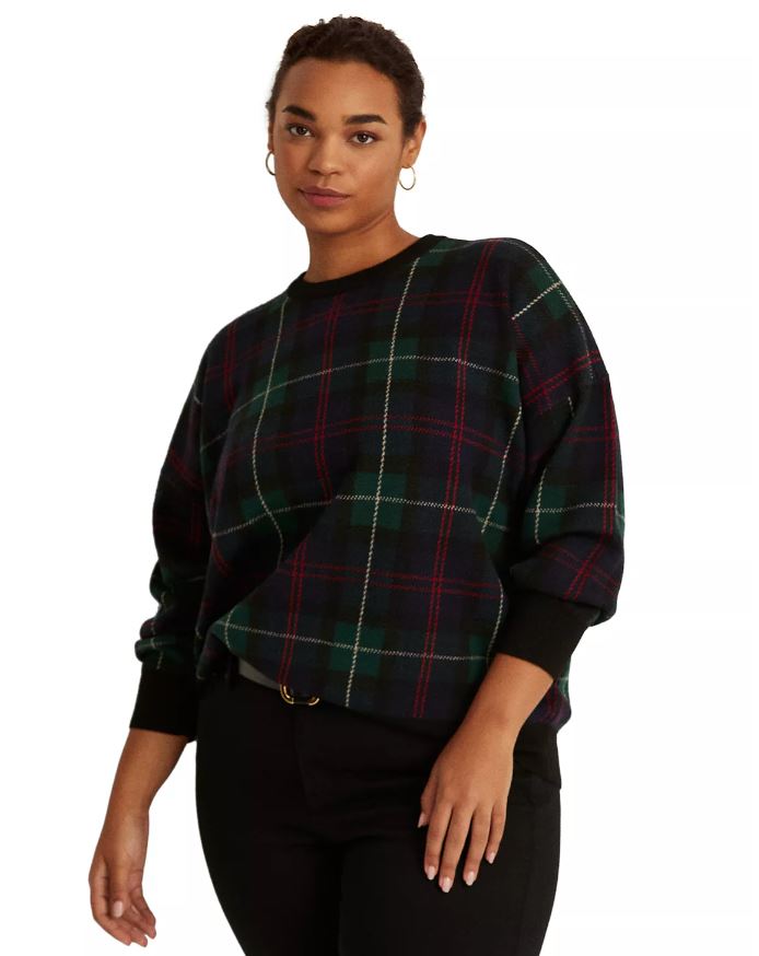 LAUREN RALPH LAUREN Plus-Size Plaid Merino Wool Sweater 2X