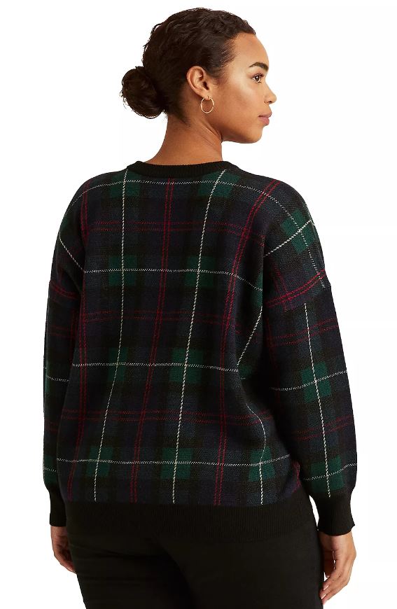 LAUREN RALPH LAUREN Plus-Size Plaid Merino Wool Sweater 2X