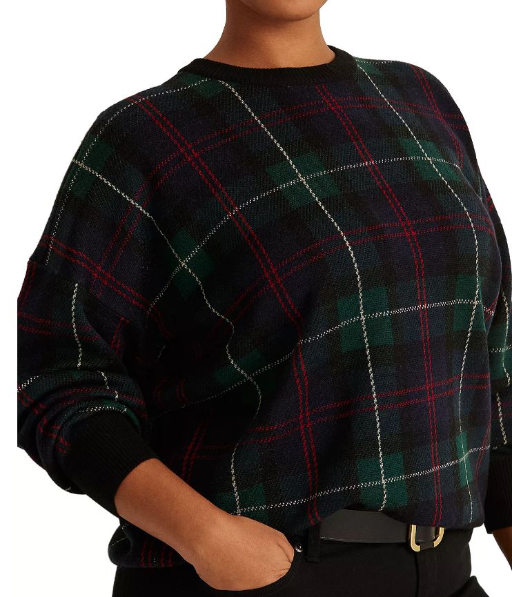 LAUREN RALPH LAUREN Plus-Size Plaid Merino Wool Sweater 2X