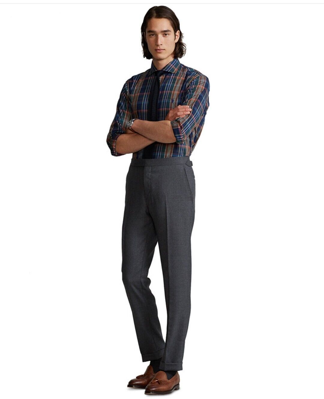 Polo Ralph Lauren Men's Classic Fit Twill Shirt Plaid Navy Brown Multi XS