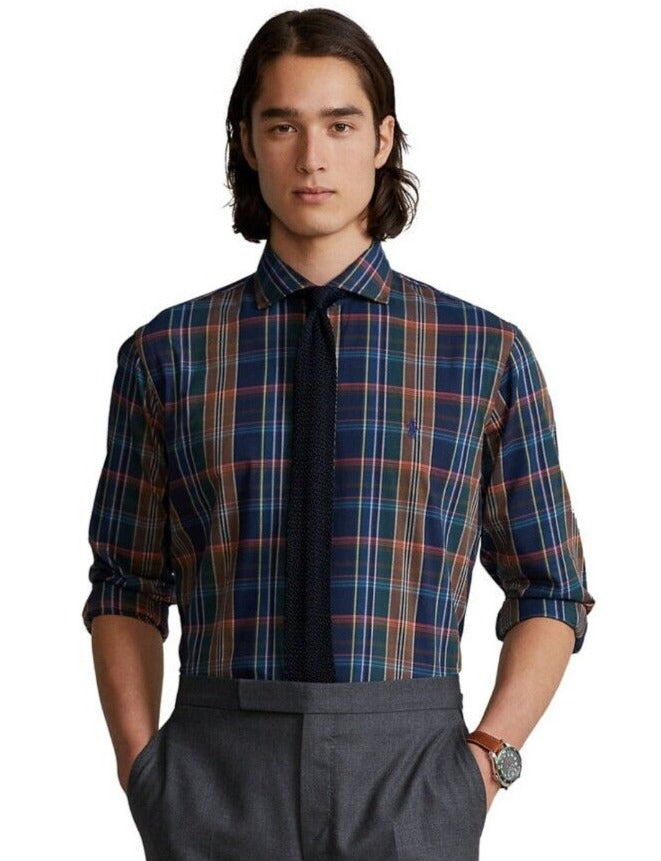 Polo Ralph Lauren Men's Classic Fit Twill Shirt Plaid Navy Brown Multi XS