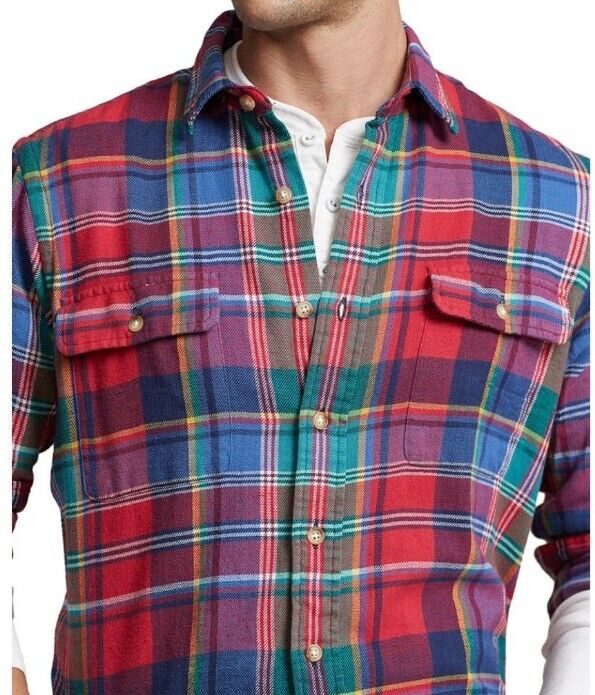 Polo Ralph Lauren Men's Classic Fit Bedford Suede-Patch Twill Workshirt Multi