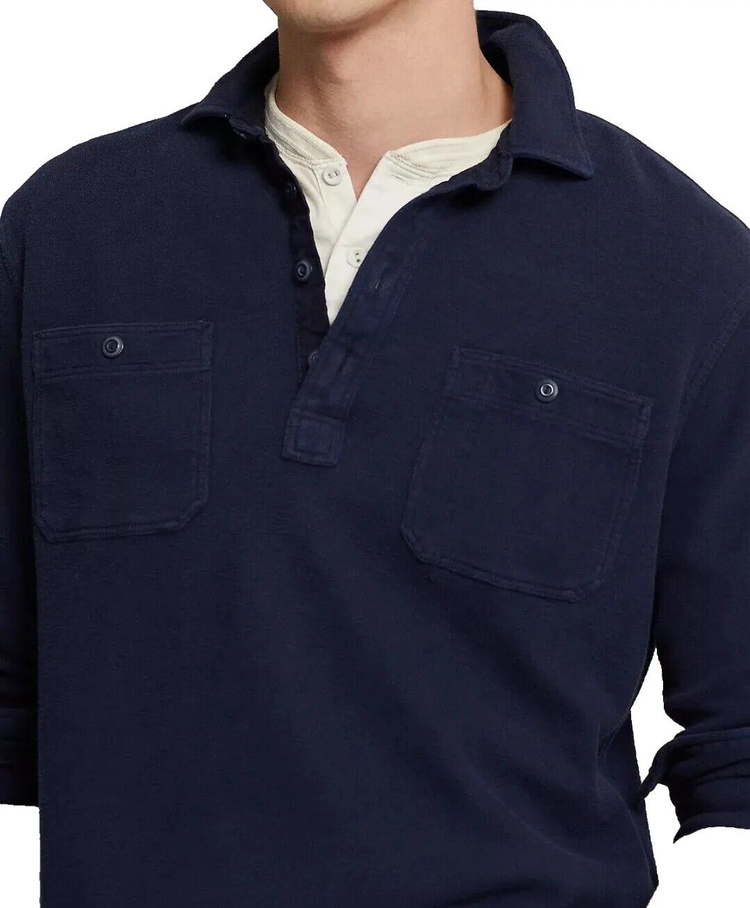 Polo Ralph Lauren Men's Classic Fit Moleskin Popover Work Shirt Navy MSRP $198