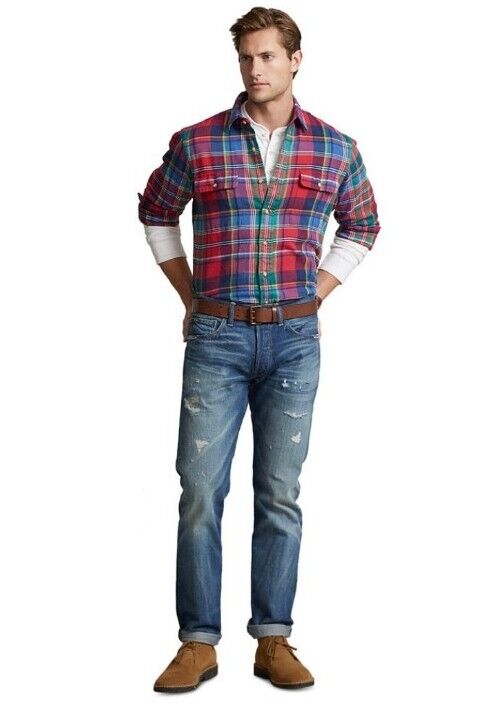 Polo Ralph Lauren Men's Classic Fit Bedford Suede-Patch Twill Workshirt Multi