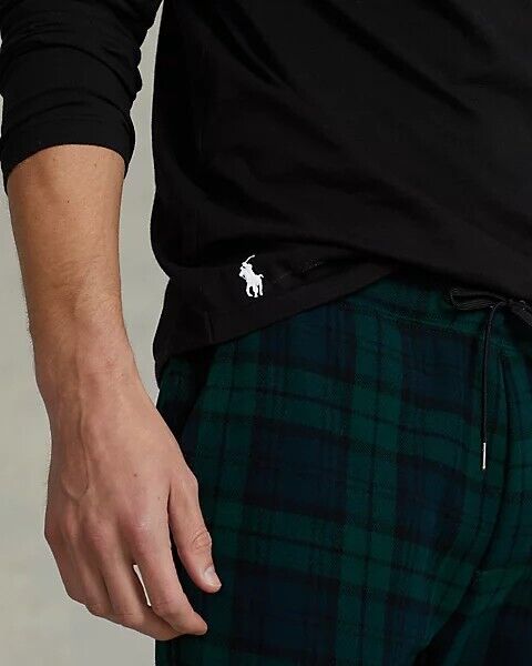 POLO RALPH LAUREN Men's Tartan Crest Logo Jersey Cotton Hooded T-Shirt Black NWT