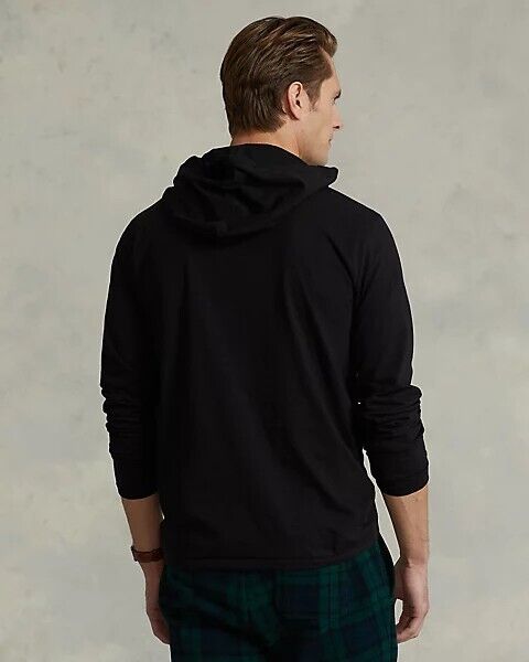 POLO RALPH LAUREN Men's Tartan Crest Logo Jersey Cotton Hooded T-Shirt Black NWT