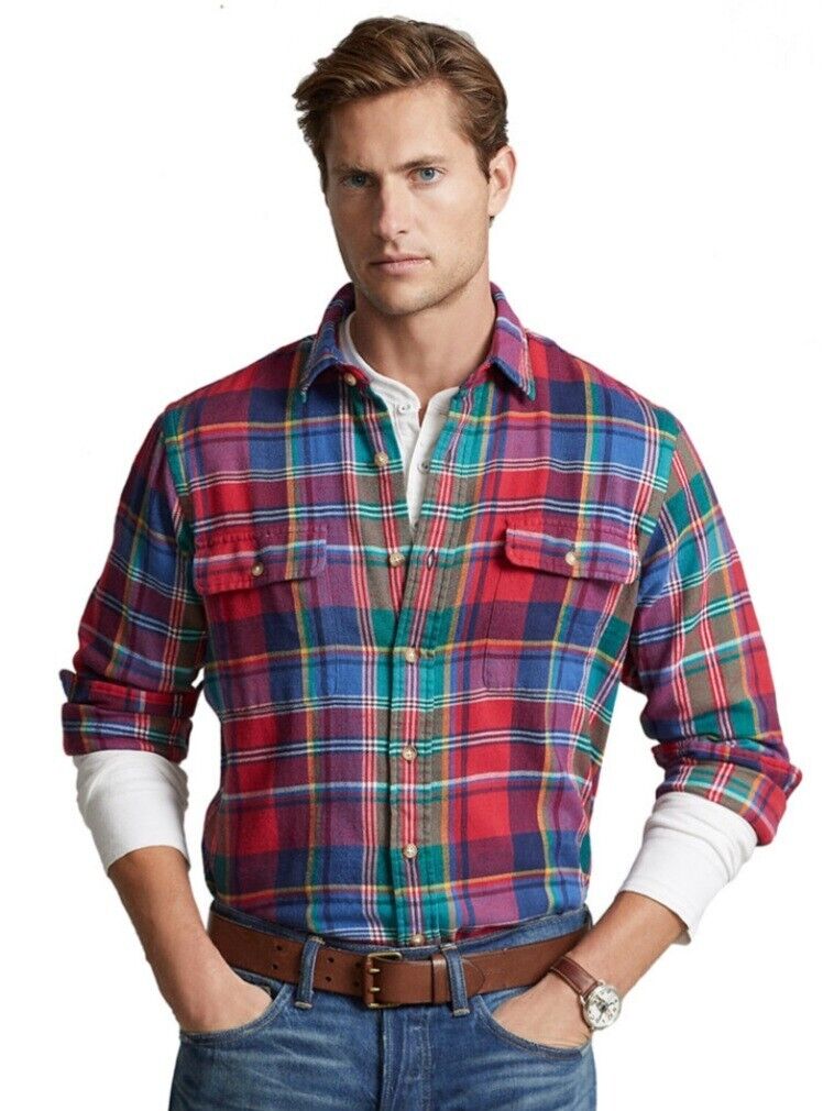Polo Ralph Lauren Men's Classic Fit Bedford Suede-Patch Twill Workshirt Multi