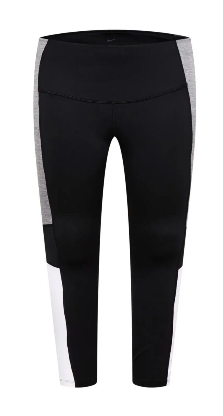 Nike Women's Essential Cropped Legging Black Colorblock Polyester Pull-On NWT