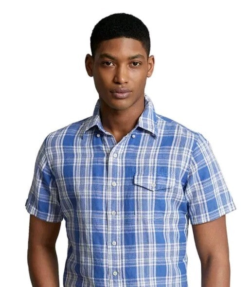 Polo Ralph Lauren Men's Classic-Fit Short-Sleeve Plaid Denim & Supply Shirt XS