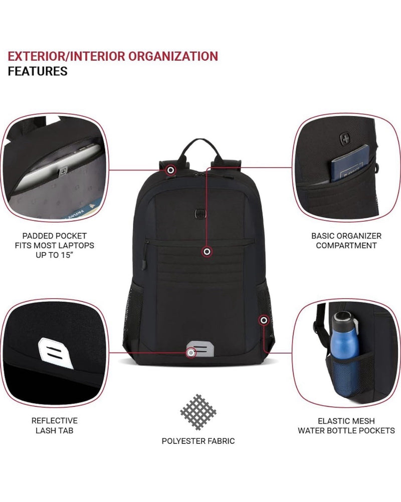 SwissGear Intro Laptop Backpack, Color Black, Size 17.5"x12"x6" NWT