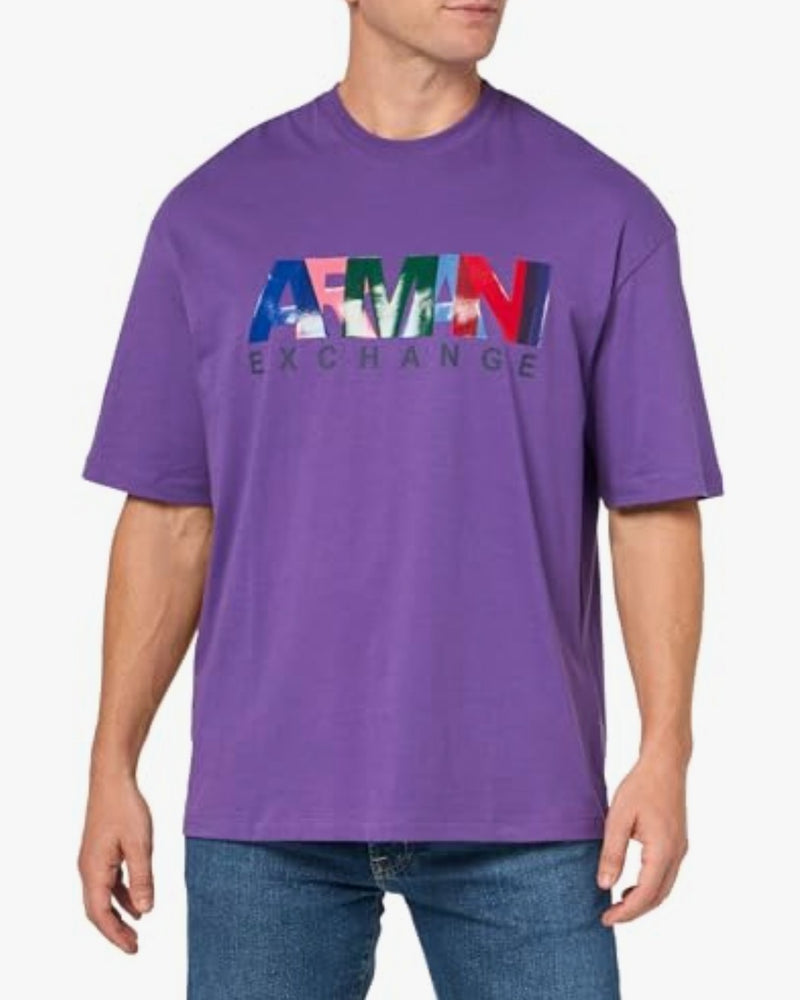 A | X ARMANI EXCHANGE Men's Comfort Fit Cotton Jersey Color Logo Tee Pansy 2XL