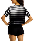 Calvin Klein Women's Performance Striped Short Sleeve Cropped Logo Tee Black NWT