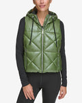 Calvin Klein Women's Performance  Full Zip Hooded Puffer Vest Metallic Bonsai XL