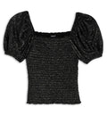 AQUA Girls Smocked Puff Sleeve Top Big Kid Exclusive Color Black New