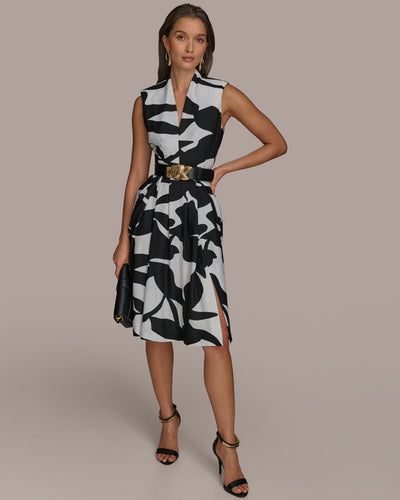Donna Karan New York Women's Sleeveless Midi Dress Black / White Size 2 No Belt