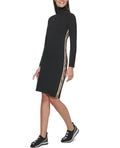 DKNY Sport Women's Cotton Mock-Neck Metallic-Logo Bodycon Dress, Black Small