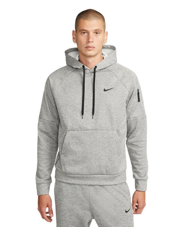 Nike Men's Therma-FIT Long Sleeve Logo Hoodie Fitness Pullover Dark Grey Heather