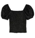 AQUA Girls Smocked Puff Sleeve Top Big Kid Exclusive Color Black New