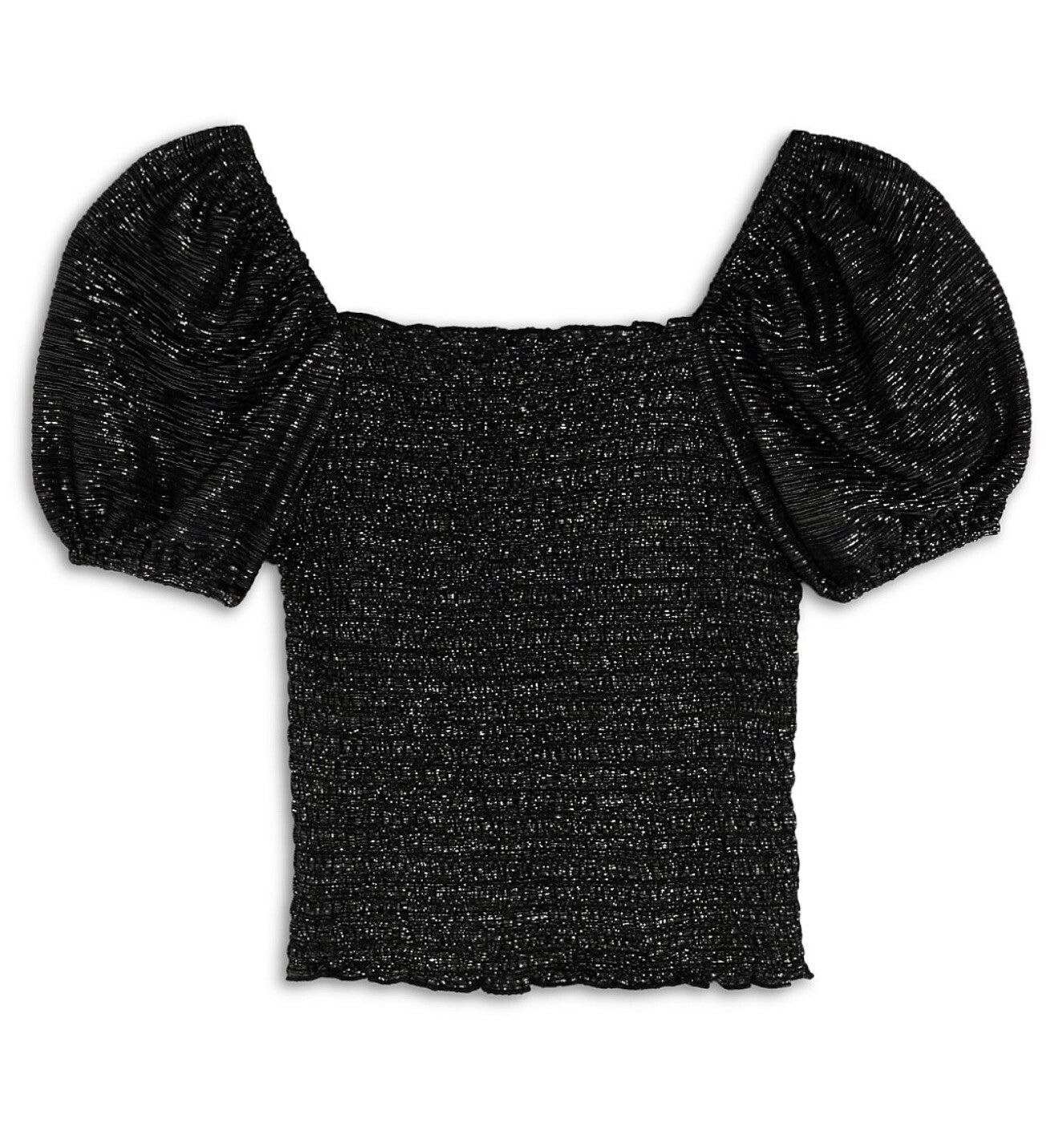 AQUA Girls Smocked Puff Sleeve Top Big Kid Exclusive Color Black New