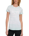 Calvin Klein Women's Tie-dyed Logo Short Sleeve Crewneck T-Shirt, Blue Combo NWT