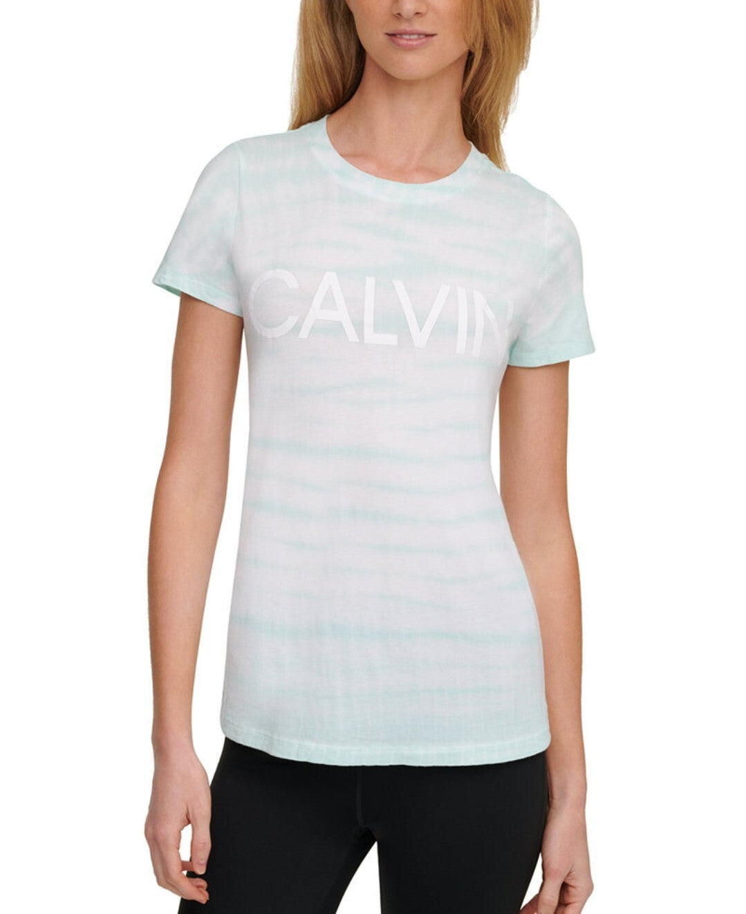 Calvin Klein Women's Tie-dyed Logo Short Sleeve Crewneck T-Shirt, Blue Combo NWT