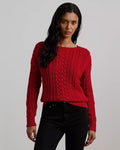 Lauren Ralph Lauren Women's Cable-Knit Cotton-Blend Sweater Festive Red Size XS