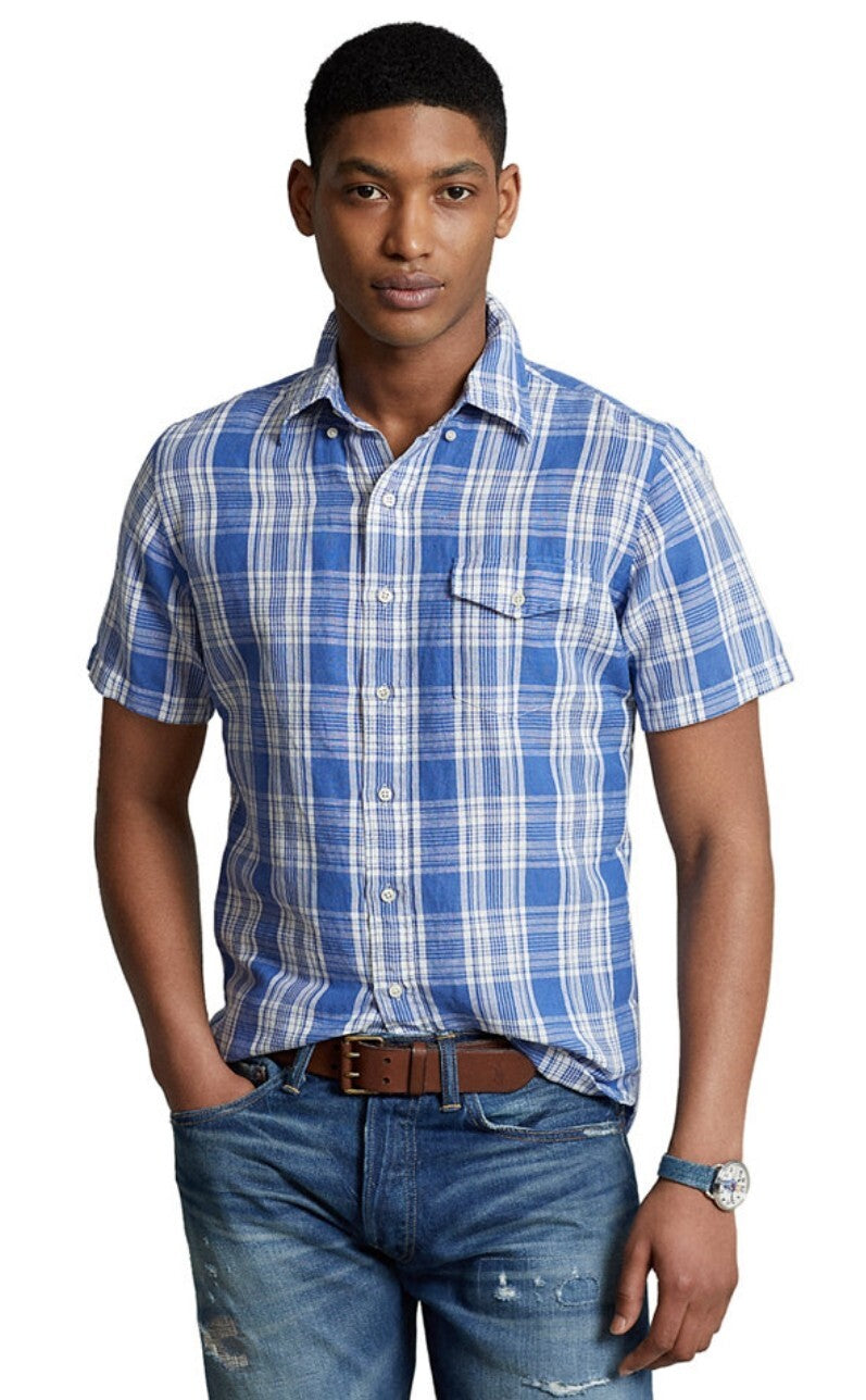 Polo Ralph Lauren Men's Classic-Fit Short-Sleeve Plaid Denim & Supply Shirt XS