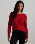Lauren Ralph Lauren Women's Cable-Knit Cotton-Blend Sweater Festive Red Size XS