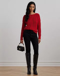 Lauren Ralph Lauren Women's Cable-Knit Cotton-Blend Sweater Festive Red Size XS