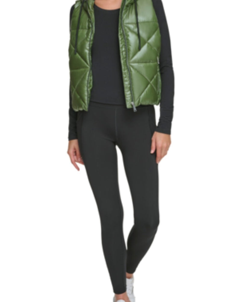 Calvin Klein Women's Performance  Full Zip Hooded Puffer Vest Metallic Bonsai XL