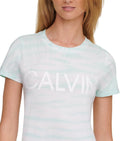 Calvin Klein Women's Tie-dyed Logo Short Sleeve Crewneck T-Shirt, Blue Combo NWT