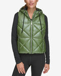 Calvin Klein Women's Performance  Full Zip Hooded Puffer Vest Metallic Bonsai XL