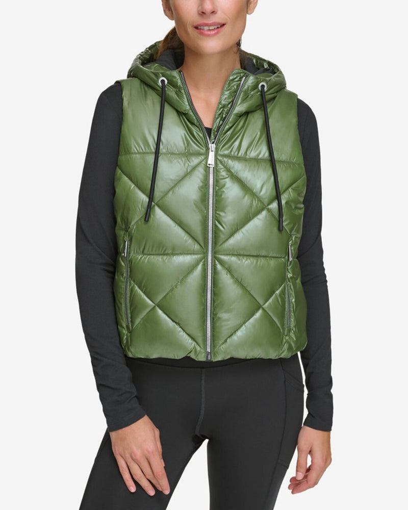 Calvin Klein Women's Performance  Full Zip Hooded Puffer Vest Metallic Bonsai XL