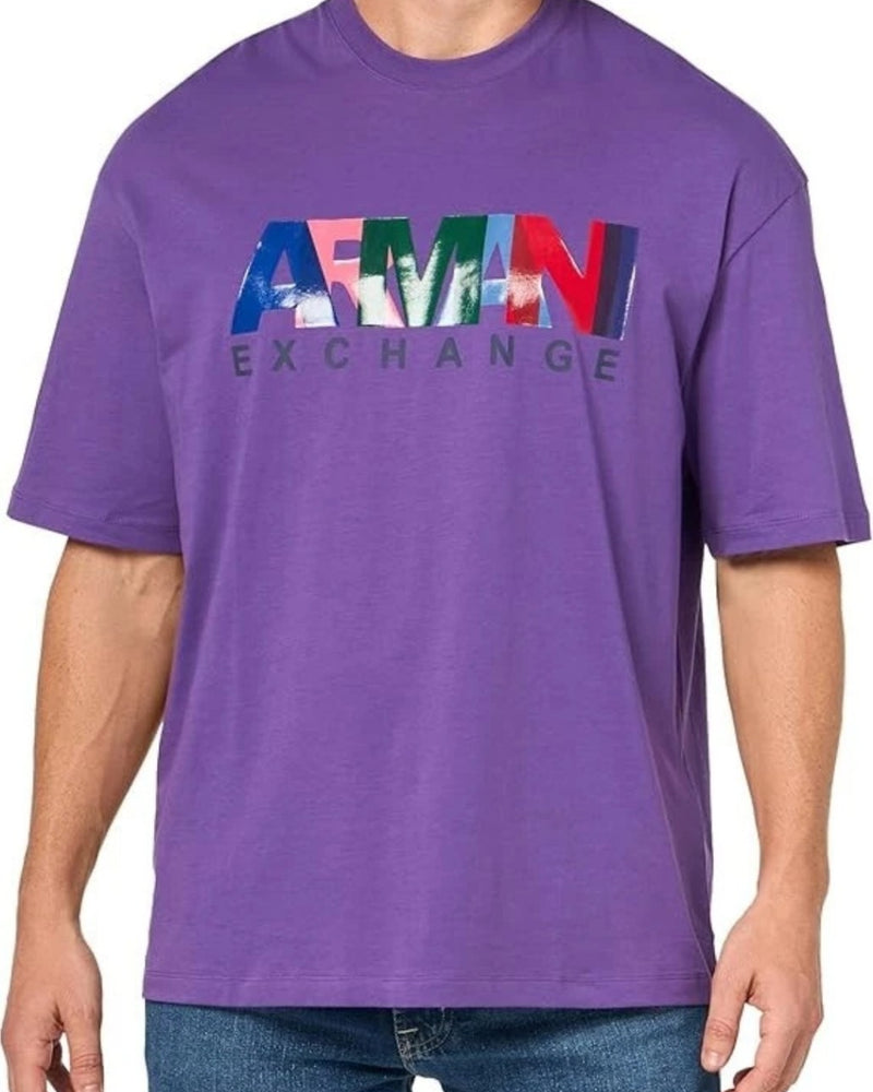 A | X ARMANI EXCHANGE Men's Comfort Fit Cotton Jersey Color Logo Tee Pansy 2XL