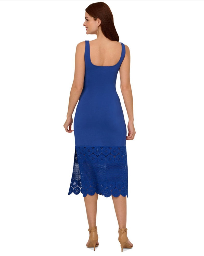 Adrianna Women's Papell Scoop Neck Sleeveless Crochet Trim Sheath Dress Cobalt 4