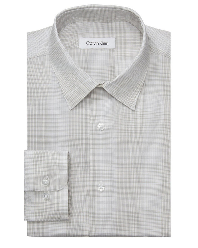 Calvin Klein Men's Non Iron Stretch Regular Fit Check Dress Shirts Taupe XL 17