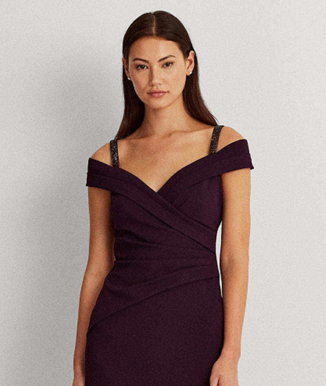Lauren Ralph Lauren Women's  Embellished Strap Off The Shoulder Gown Dress 16 