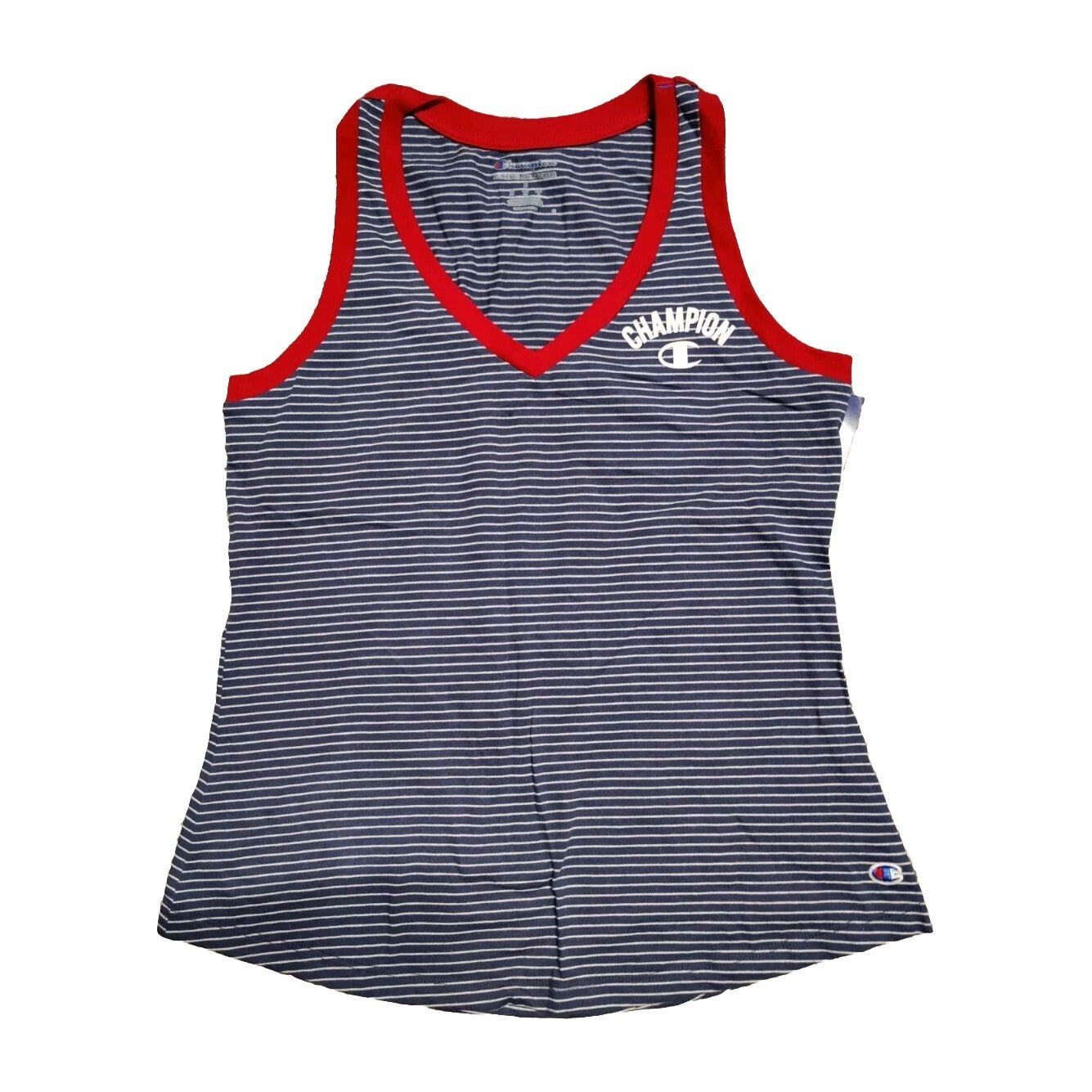 Champion Women's V Neck Heritage Striped Active Workout Tank Top Blue Small New