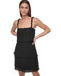 Dkny Women's Pleated Tiered Chiffon A-Line Sleeveless Dress Black Size 8 $139