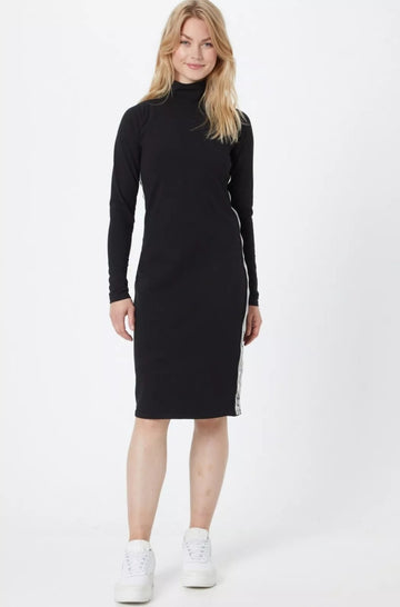 DKNY Sport Women's Cotton Mock-Neck Metallic-Logo Bodycon Dress, Black Small