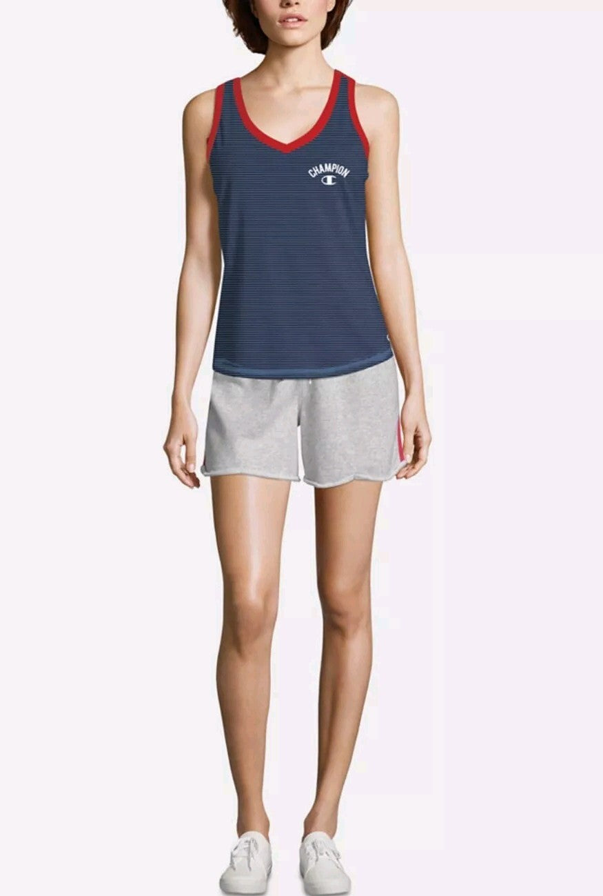 Champion Women's V Neck Heritage Striped Active Workout Tank Top Blue Small New
