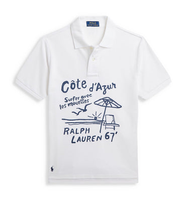 Polo Ralph Lauren Boy's Embroidered Cotton Mesh Polo Shirt Beach Big Kid White