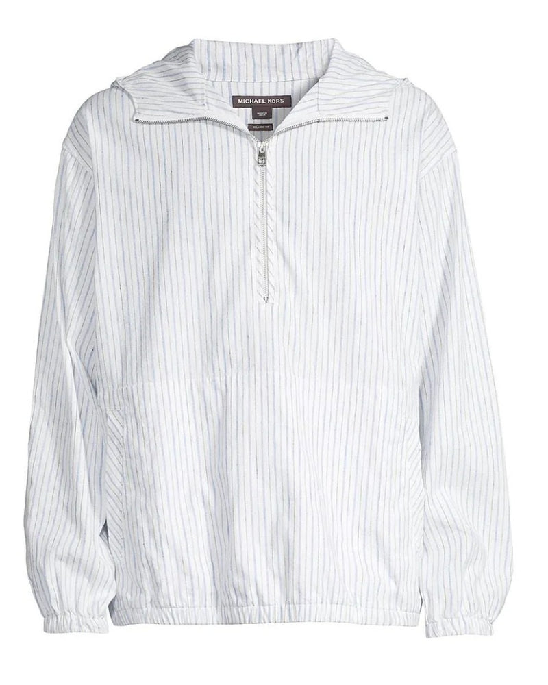 Michael Kors Men's Half Zip Hooded Striped Shirt Jacket Size XXL White $178 NWT
