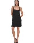 Dkny Women's Pleated Tiered Chiffon A-Line Sleeveless Dress Black Size 8 $139
