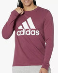 Adidas Men's Basic Badge of Sport Long-Sleeve Crewneck T-Shirt Victory Crimson
